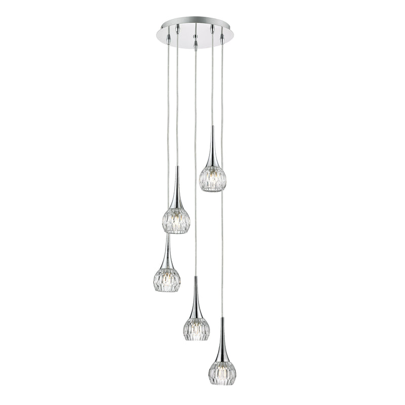 Dar Lighting Lyall 5 Light Pendant Polished Chrome Glass • LYA0550