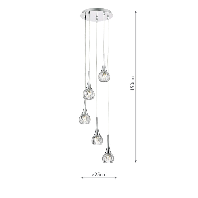 Dar Lighting Lyall 5 Light Pendant Polished Chrome Glass • LYA0550