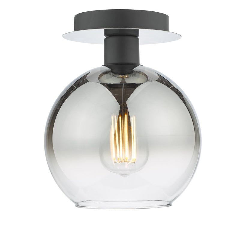 Dar Lighting Lycia 1 Light Semi Flush Matt Black Ombre Smoked Glass • LYC0122