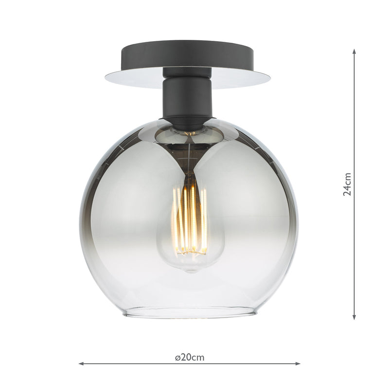 Dar Lighting Lycia 1 Light Semi Flush Matt Black Ombre Smoked Glass • LYC0122
