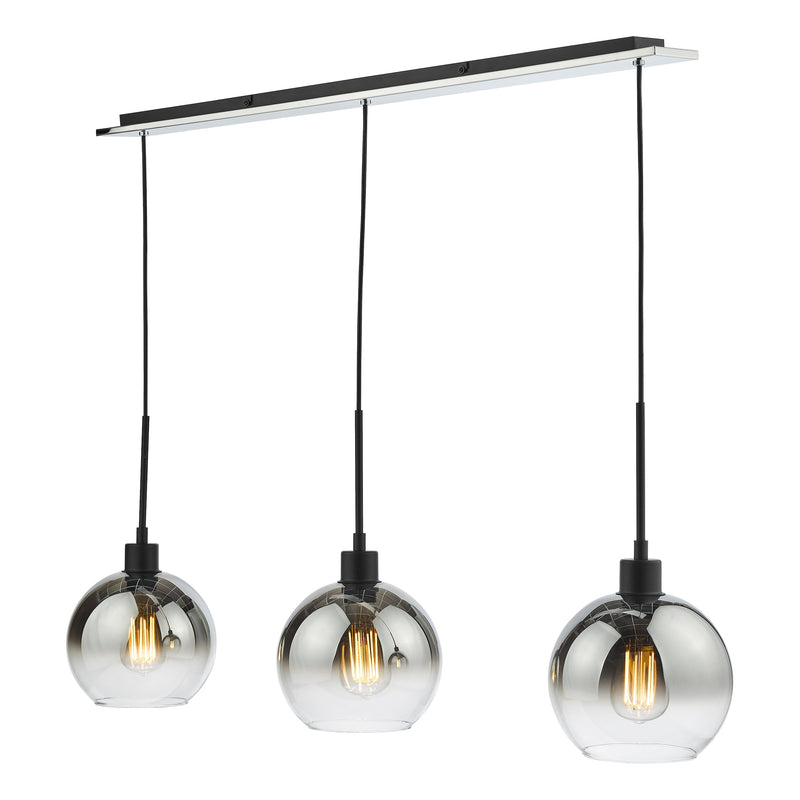 Dar Lighting Lycia 3 Light Bar Pendant Matt Black Ombre Smoked Glass • LYC0322