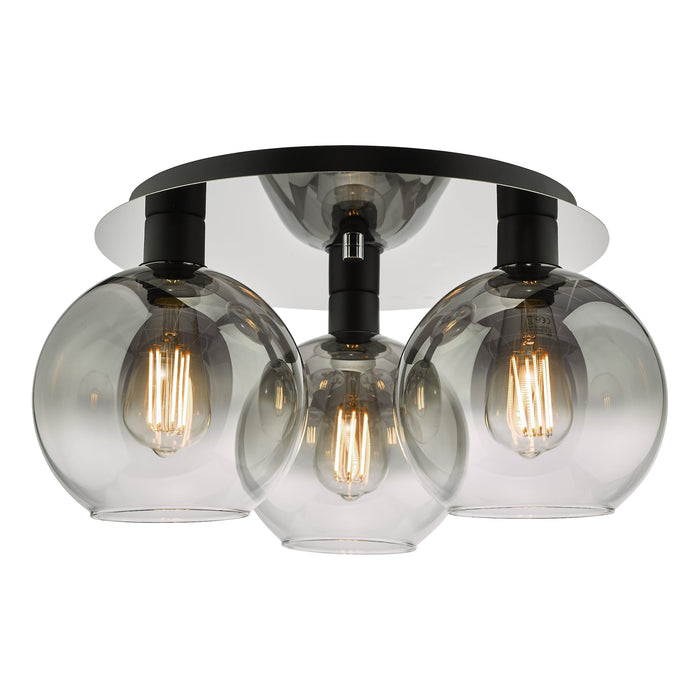 Dar Lighting Lycia 3 Light Flush Matt Black Smoked Ombre Glass • LYC5322