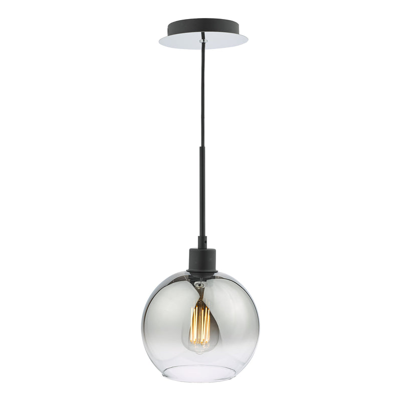 Dar Lighting Lycia 1 Light Single Pendant Matt Black Ombre Smoked Glass • LYC8622