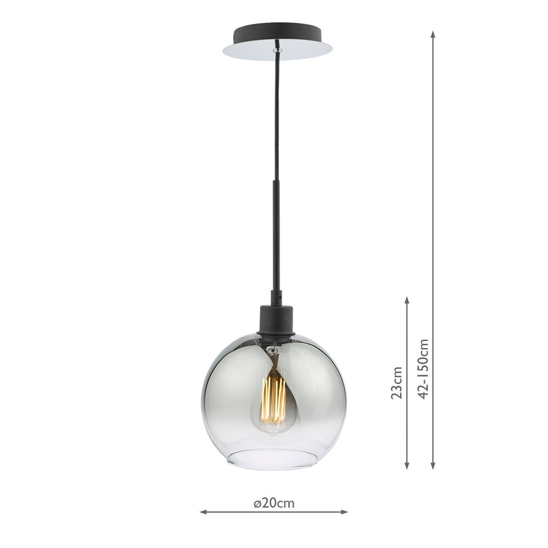 Dar Lighting Lycia 1 Light Single Pendant Matt Black Ombre Smoked Glass • LYC8622