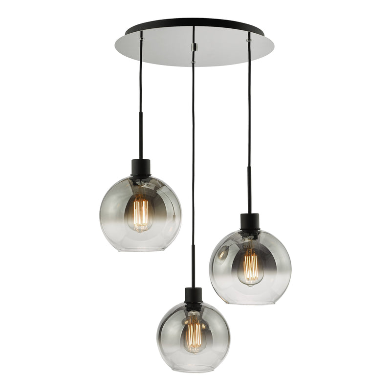 Dar Lighting Lycia 3 Light Cluster Pendant Matt Black Smoked Ombre Glass • LYC8822