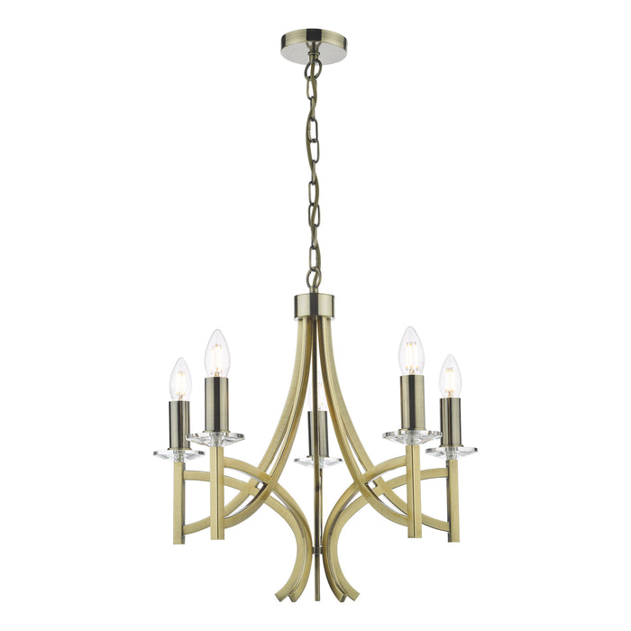 Dar Lighting Lyon 5 Light Armed Fitting Antique Brass Crystal • LYO0575