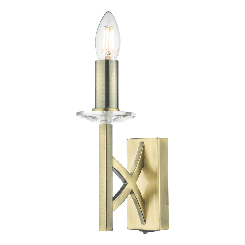 Dar Lighting Lyon 1 Light Wall Light Antique Brass Crystal • LYO0775