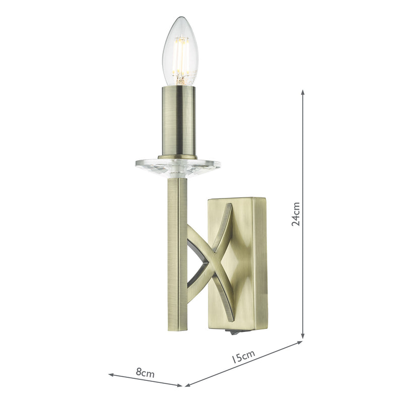 Dar Lighting Lyon 1 Light Wall Light Antique Brass Crystal • LYO0775
