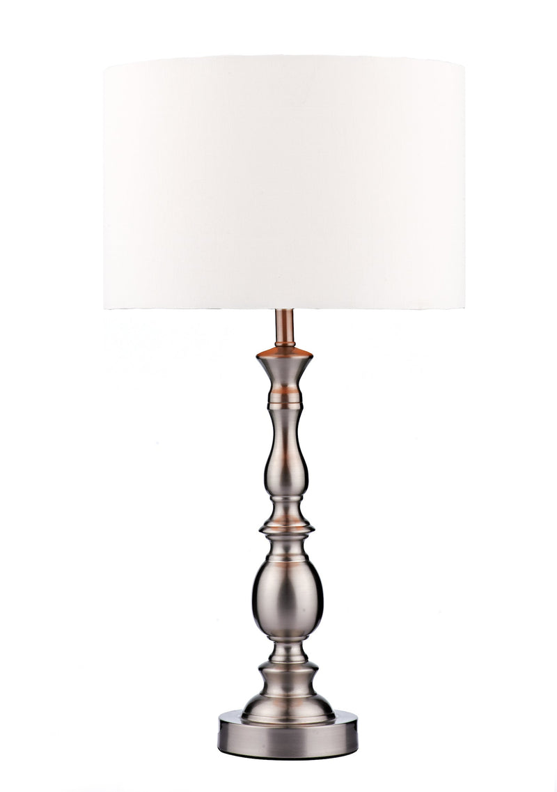 Dar Lighting Madrid Table Lamp Satin Chrome With Shade • MAD4246
