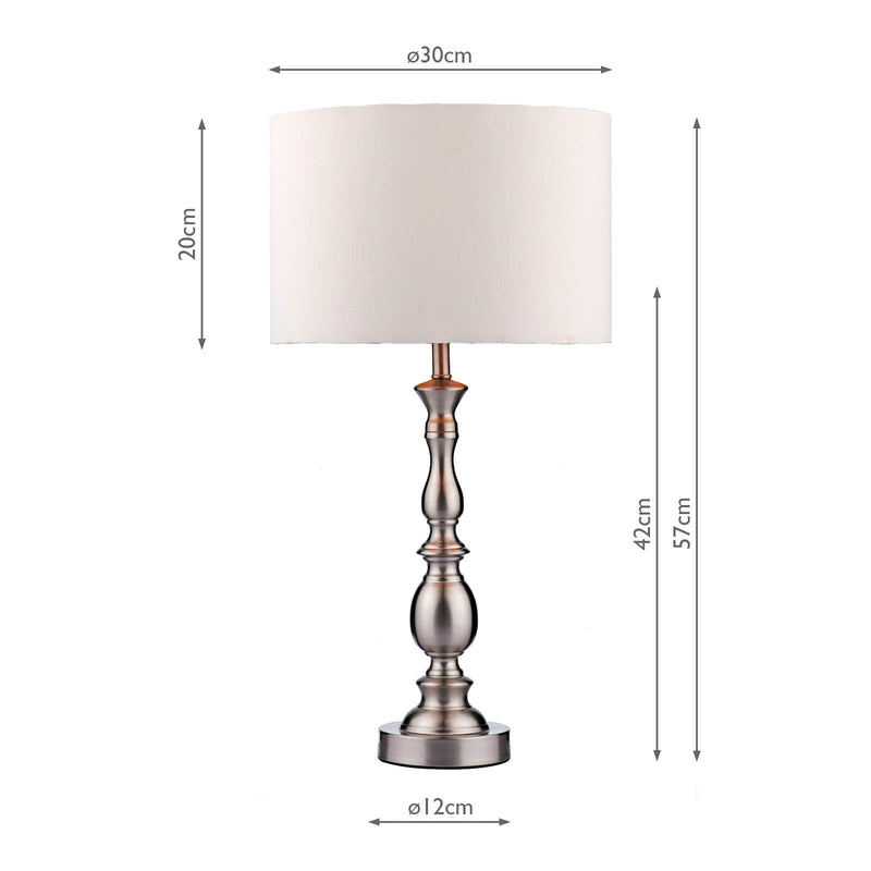 Dar Lighting Madrid Table Lamp Satin Chrome With Shade • MAD4246