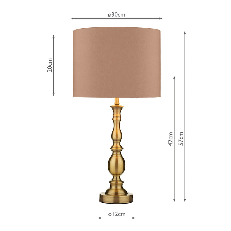 Dar Lighting Madrid Table Lamp Antique Brass With Shade • MAD4275