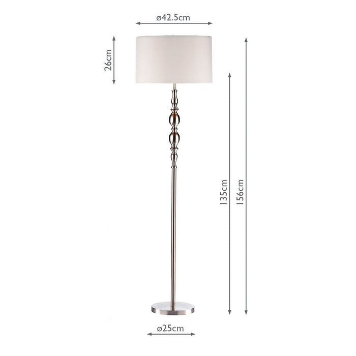 Dar Lighting Madrid Floor Lamp Satin Chrome With Shade • MAD4946