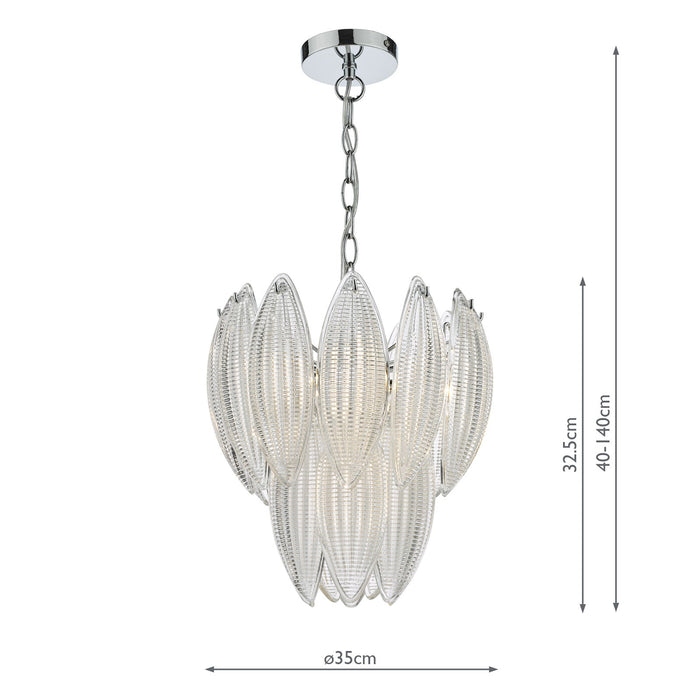 Dar Lighting Maeve 6 Light Pendant Polished Chrome Textured Glass • MAE0608