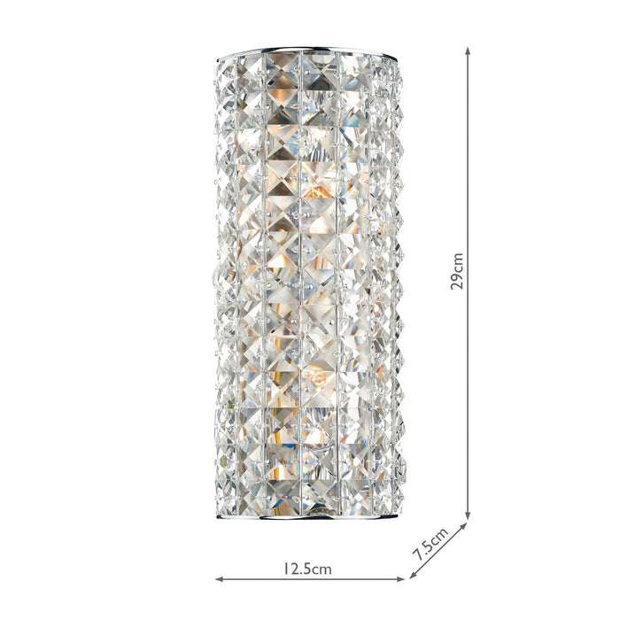 Dar Lighting Matrix 2 Light Wall Bracket Polished Chrome and Clear Faceted Crystal • MAT0950