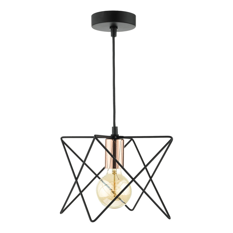 Dar Lighting Midi Cage Pendant Matt Black & Bright Copper • MID0122