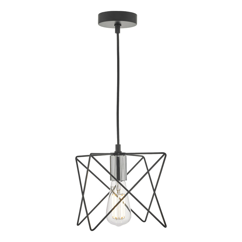 Dar Lighting Midi 1 Light Pendant Black and Polished Chrome • MID0150