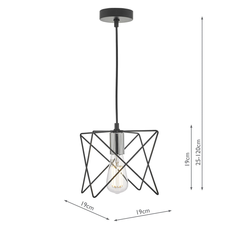 Dar Lighting Midi 1 Light Pendant Black and Polished Chrome • MID0150