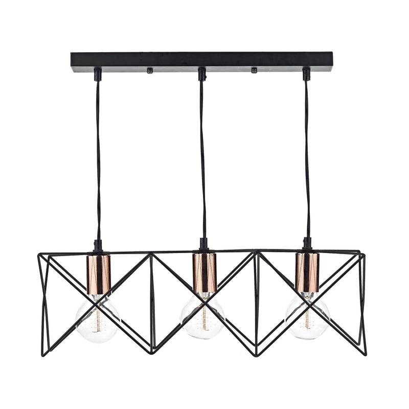 Dar Lighting Midi 3 Light Bar Pendant Black & Bright Copper Detail • MID0322