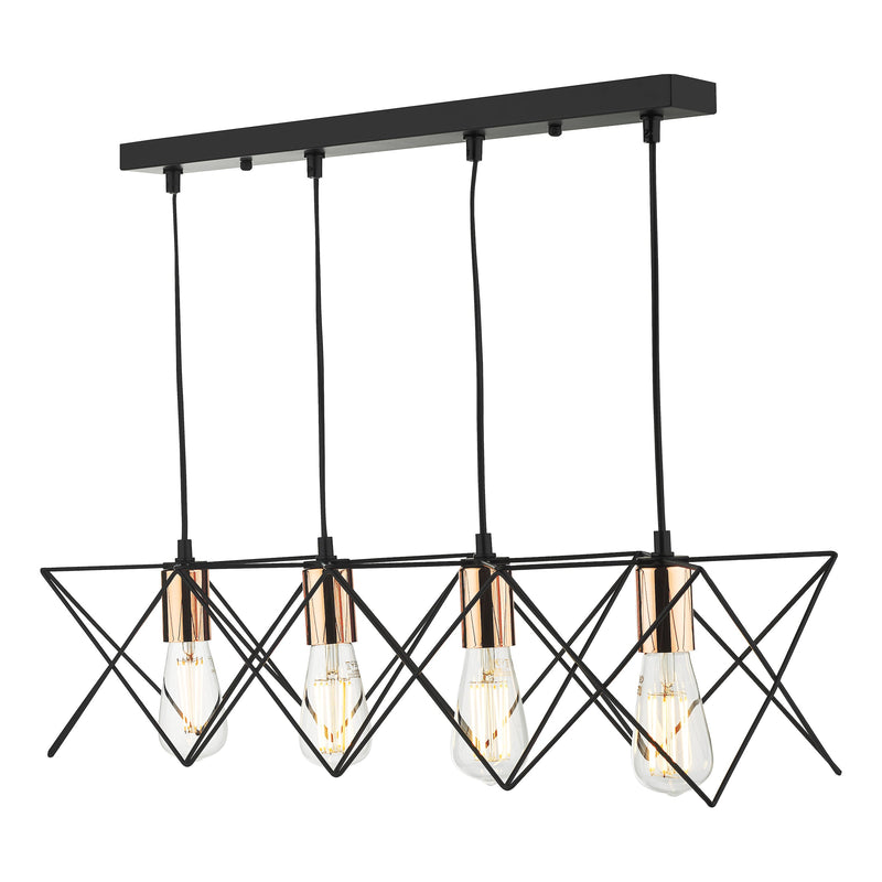 Dar Lighting Midi 4 Light Bar Pendant Black & Copper Detail • MID0422