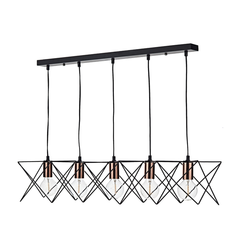 Dar Lighting Midi Cage 5 Light Bar Pendant Matt Black Bright & Copper • MID0522