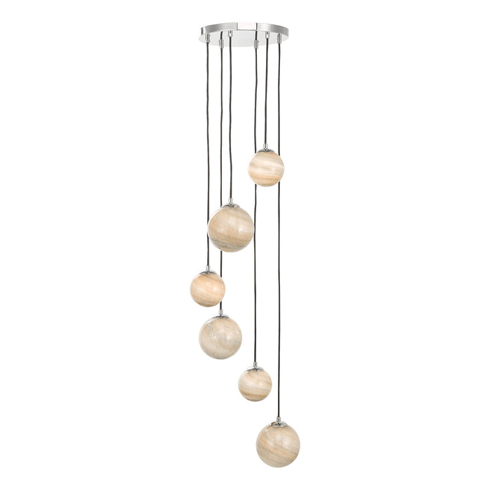 Dar Lighting Mikara 6 Light Cluster Pendant Marble Effect Glass & Polished Chrome • MIK0650