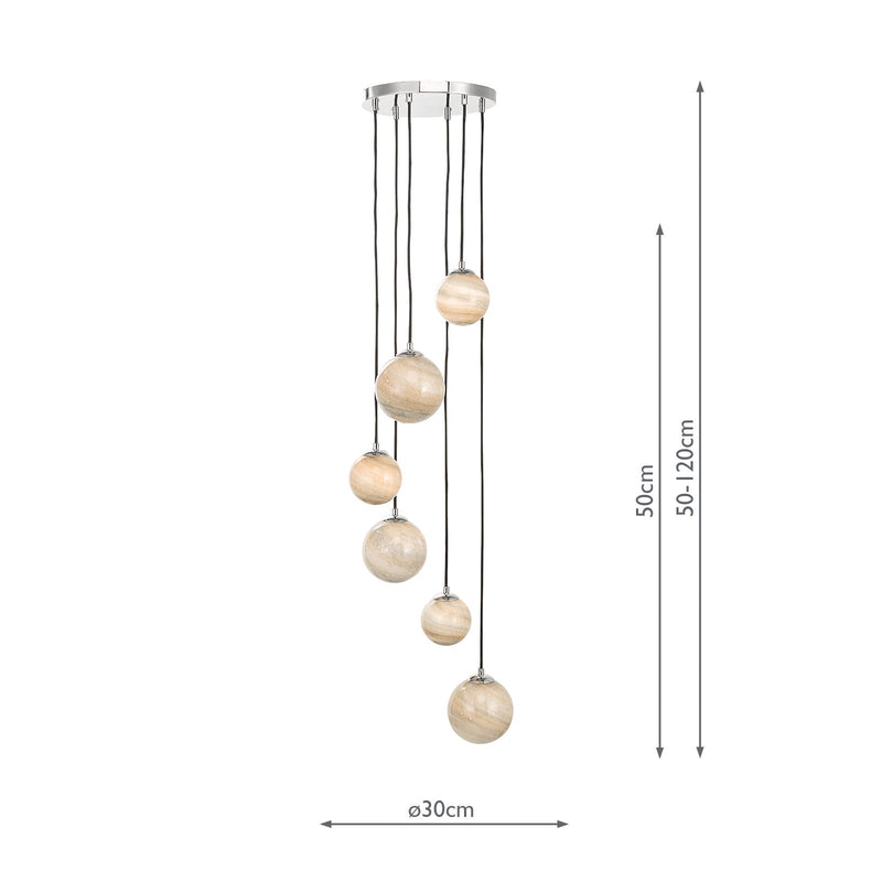Dar Lighting Mikara 6 Light Cluster Pendant Marble Effect Glass & Polished Chrome • MIK0650