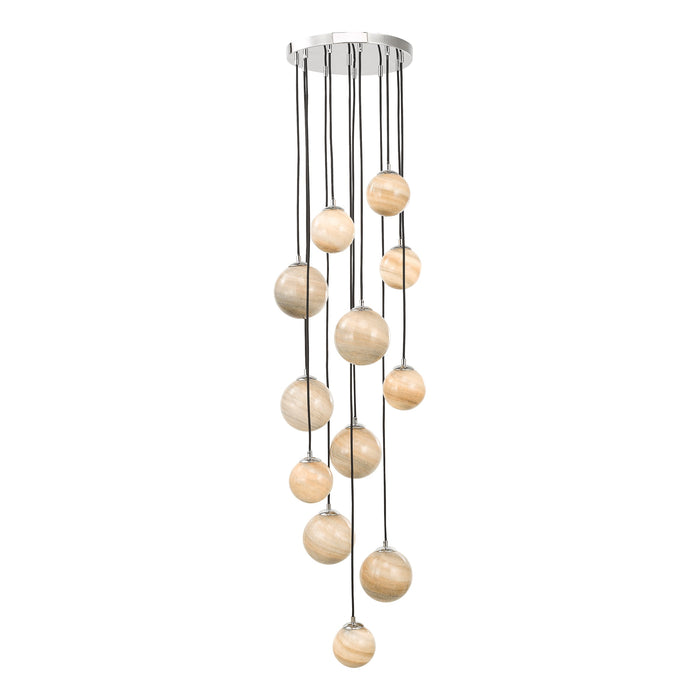 Dar Lighting Mikara 12 Light Cluster Pendant Polished Chrome Glass 1.5M • MIK6350