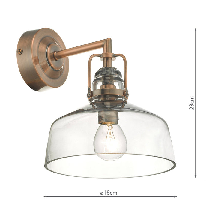 Dar Lighting Miles Wall Light Antique Copper Smoked Glass • MIL0764