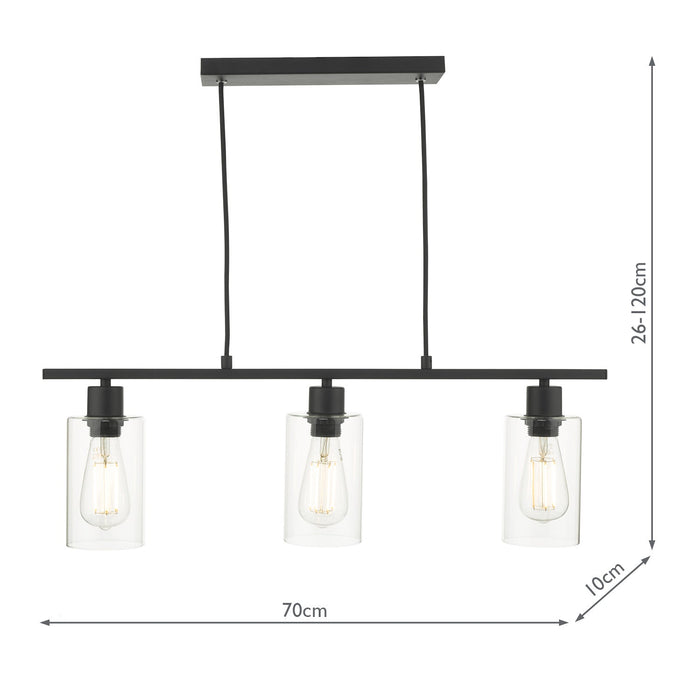 Dar Lighting Miu 3 Light Bar Matt Black Glass • MIU0322