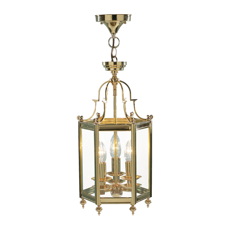 Dar Lighting Moorgate Hexagonal Hall Lantern Dual Mount Polished Brass • MOO0340