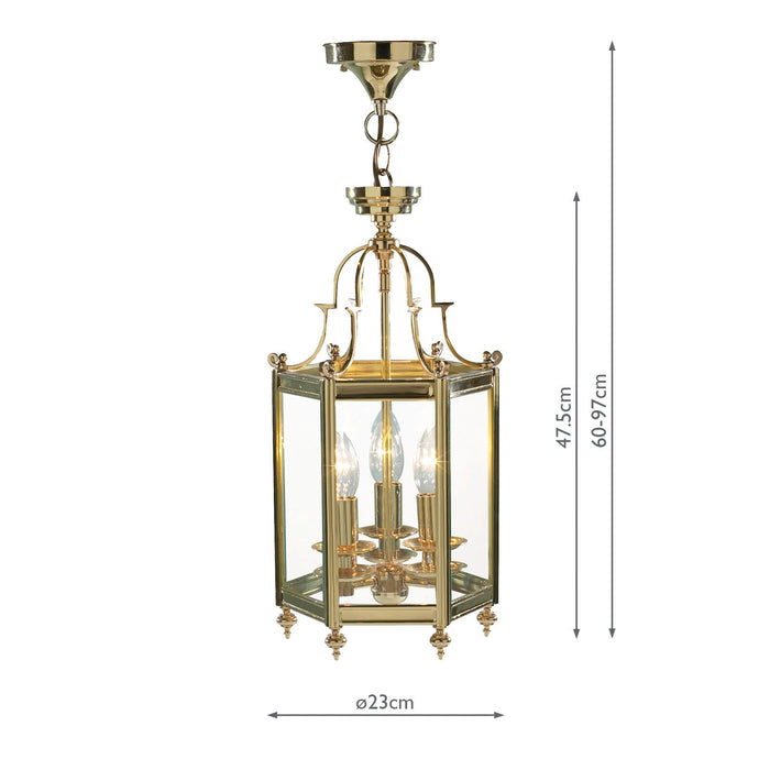 Dar Lighting Moorgate Hexagonal Hall Lantern Dual Mount Polished Brass • MOO0340