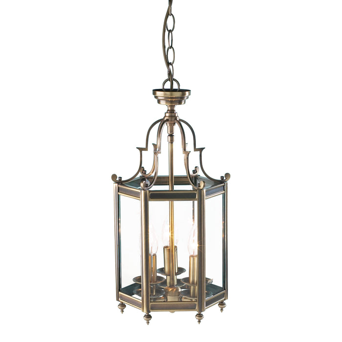 Dar Lighting Moorgate Hexagonal Hall Lantern Dual Mount Antique Brass • MOO0375
