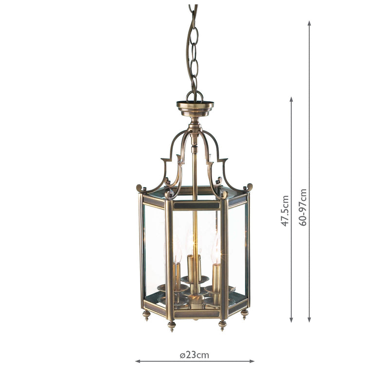 Dar Lighting Moorgate Hexagonal Hall Lantern Dual Mount Antique Brass • MOO0375