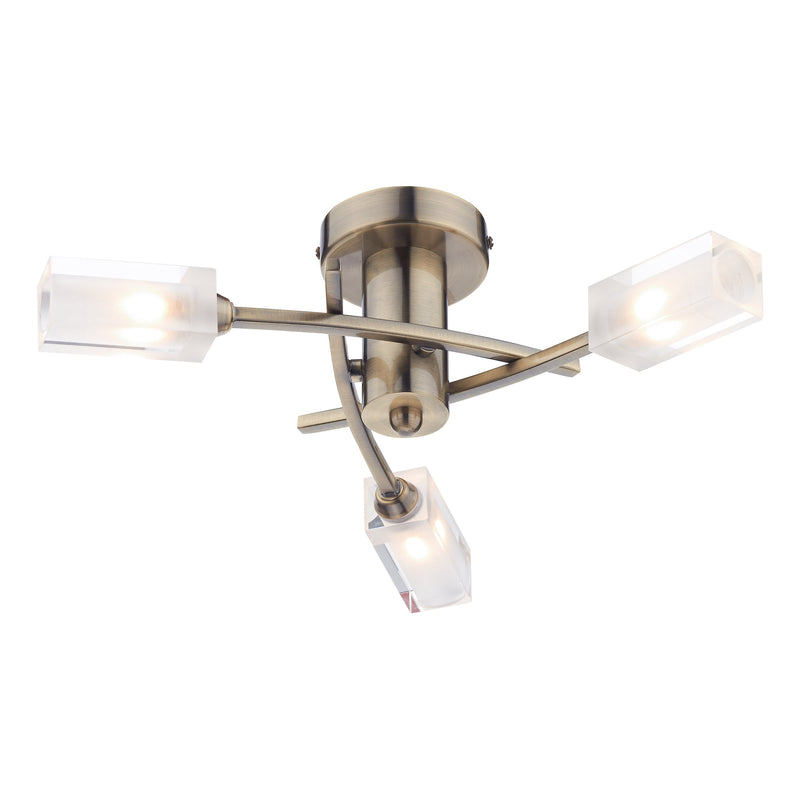 Dar Lighting Morgan 3 Light Semi Flush Antique Brass • MOR0375