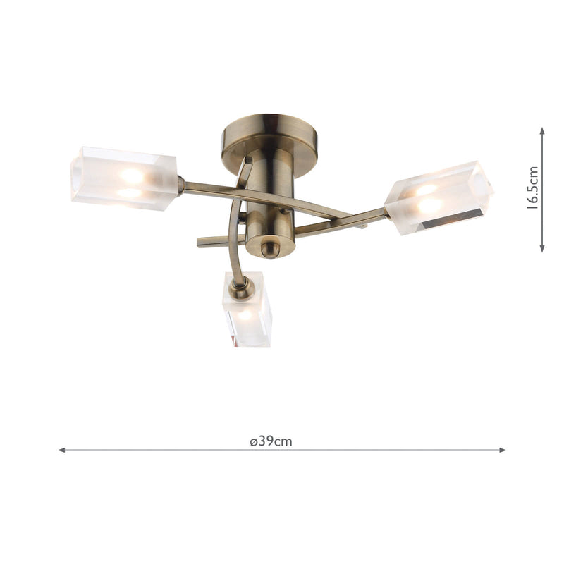 Dar Lighting Morgan 3 Light Semi Flush Antique Brass • MOR0375