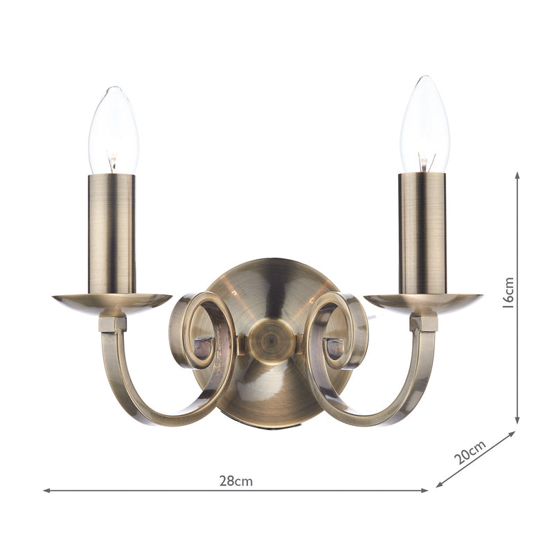 Dar Lighting Murray Double Wall Bracket Antique Brass • MUR0975