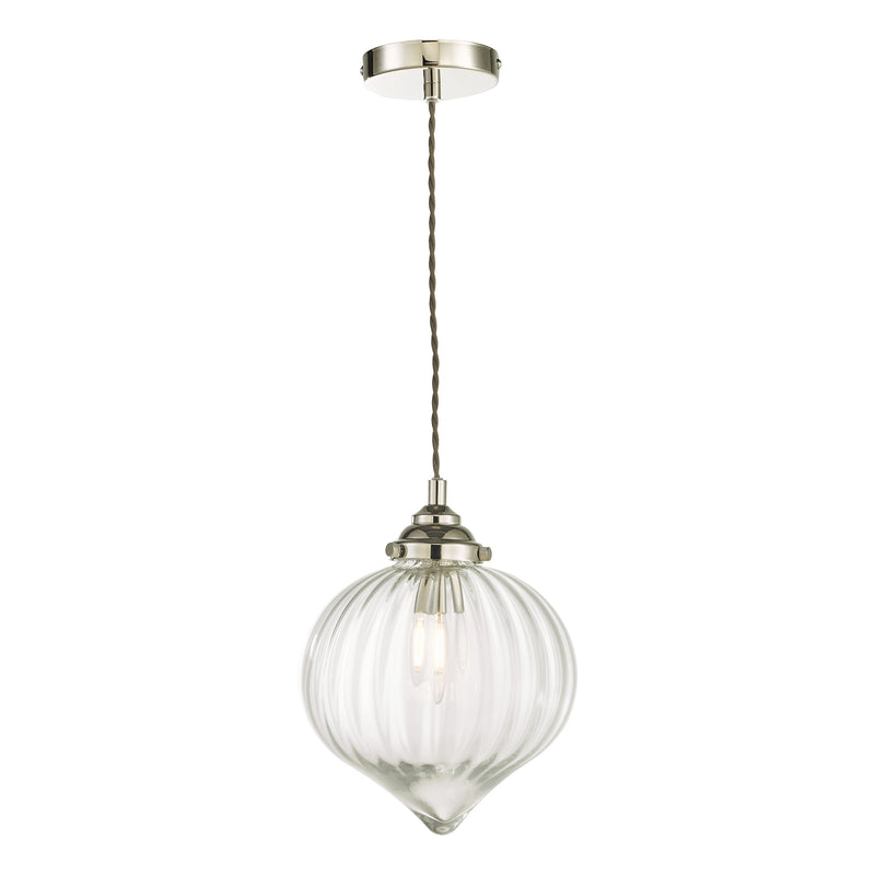 Dar Lighting Mya 1 Light Single Pendant Polished Nickel Glass • MYA0138