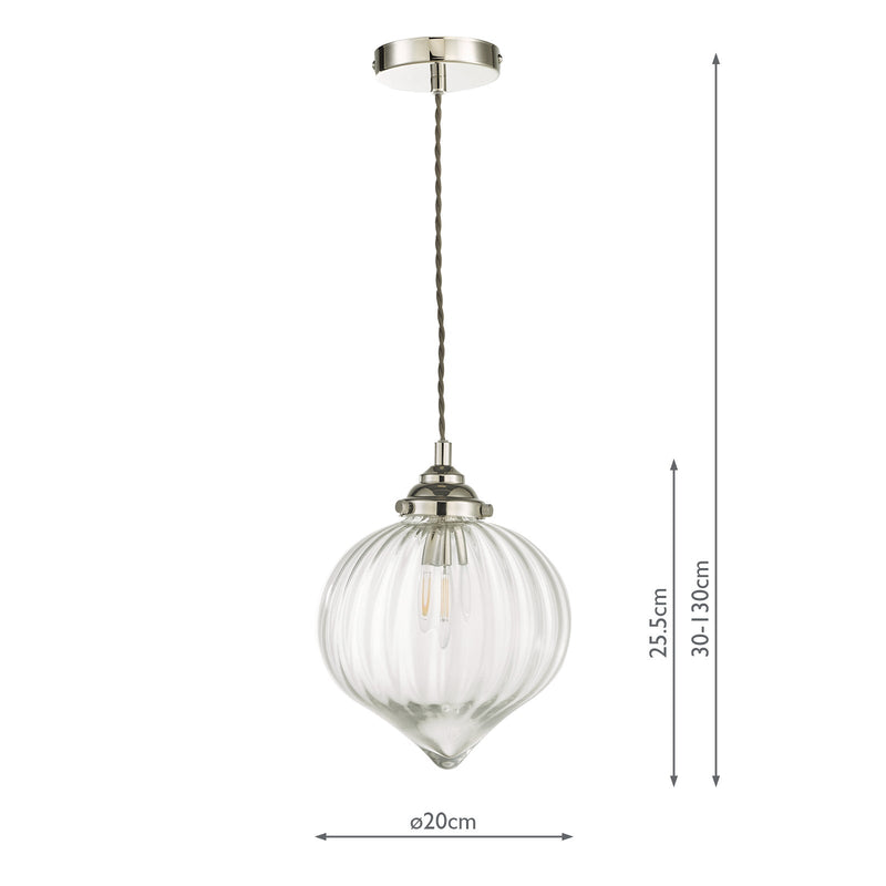 Dar Lighting Mya 1 Light Single Pendant Polished Nickel Glass • MYA0138