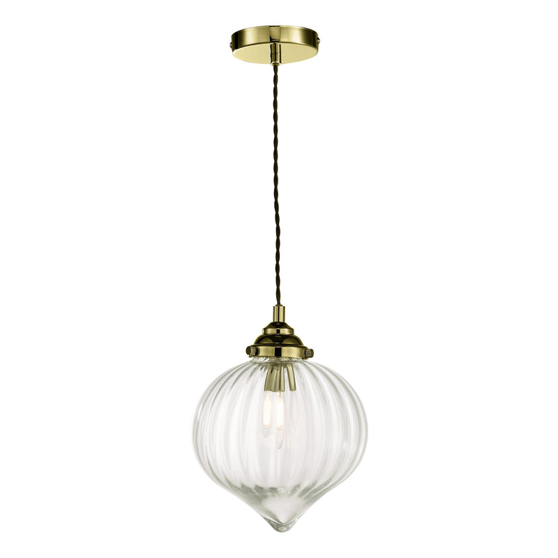 Dar Lighting Mya 1 Light Single Pendant Antique Brass Glass • MYA0175