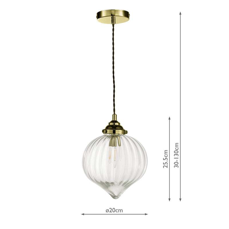 Dar Lighting Mya 1 Light Single Pendant Antique Brass Glass • MYA0175