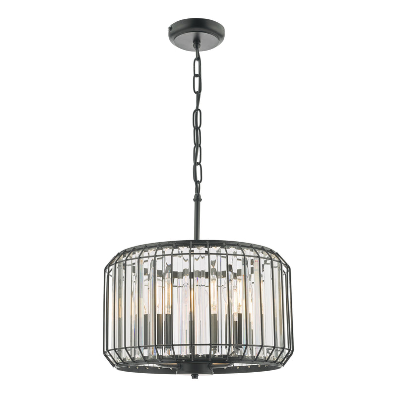 Dar Lighting Naeva 3 Light Pendant Satin Black Crystal • NAE0322