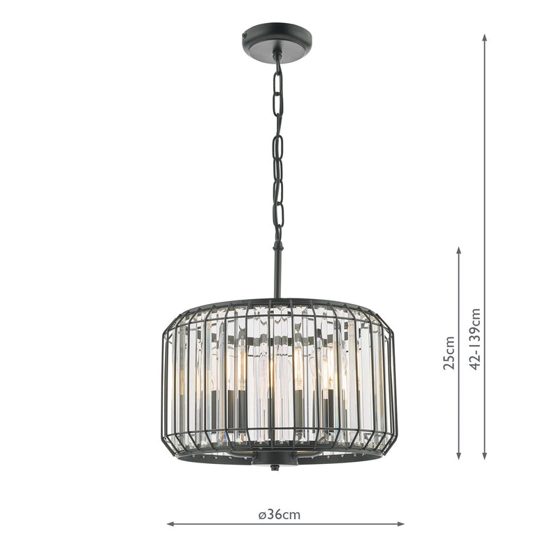 Dar Lighting Naeva 3 Light Pendant Satin Black Crystal • NAE0322