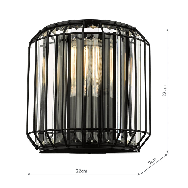 Dar Lighting Naeva 2 Light Wall Light Matt Black Glass • NAE0922