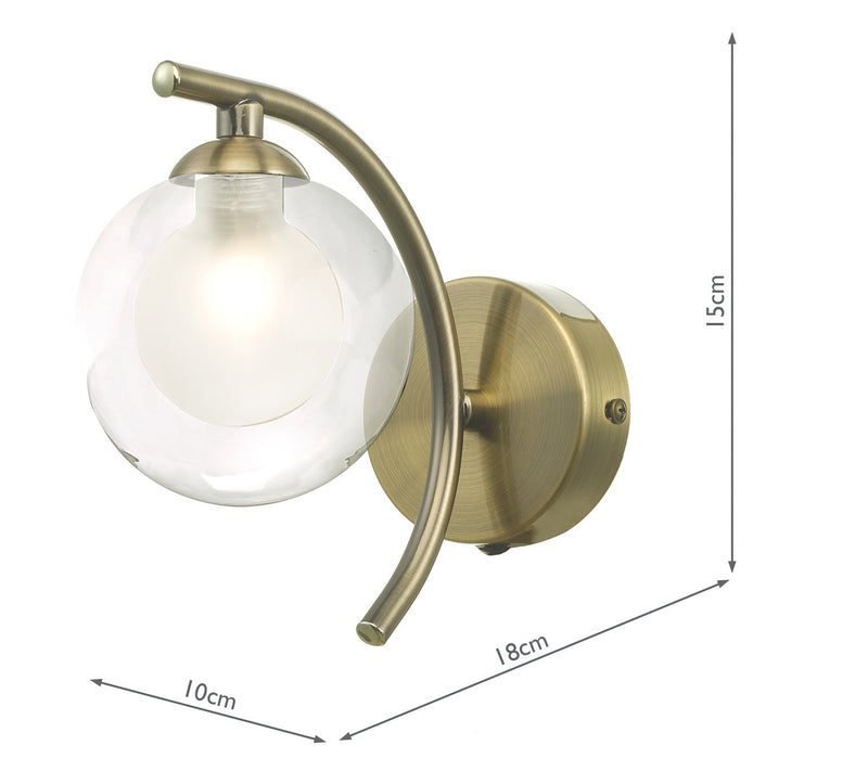 Dar Lighting Nakita Wall Light Antique Brass With Clear/Opal Glass • NAK0775-04