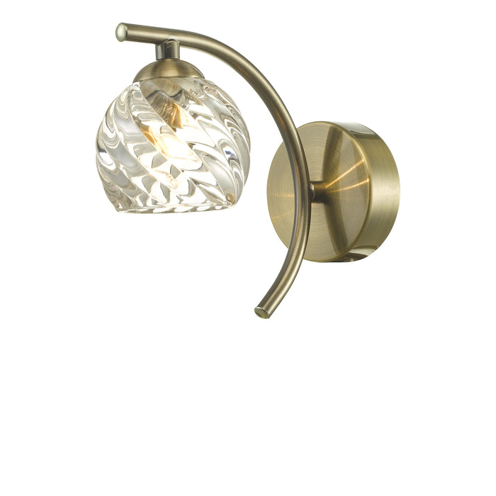Dar Lighting Nakita Wall Light Antique Brass With Twisted Open Glass • NAK0775-05