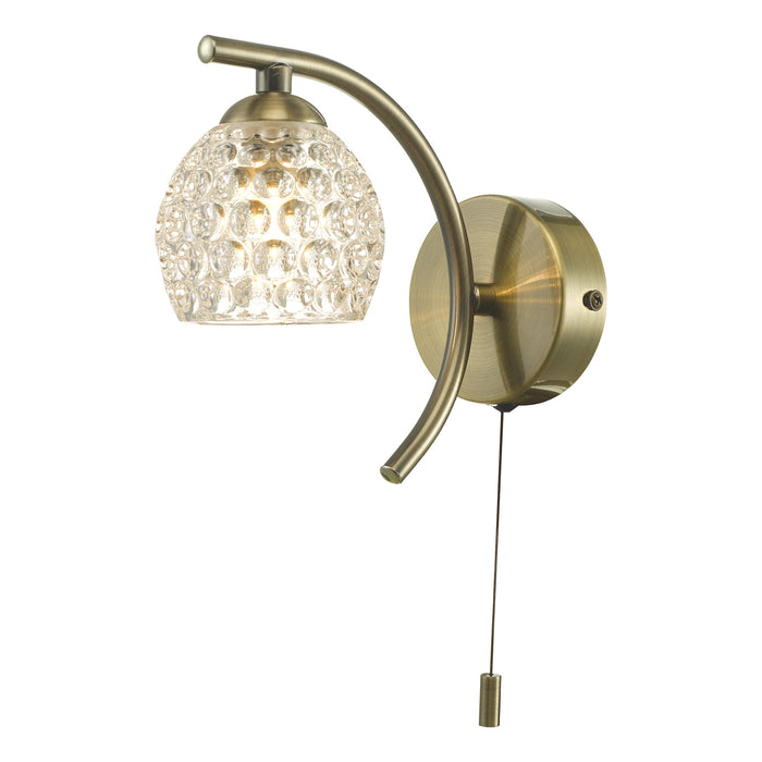 Dar Lighting Nakita Wall Light Antique Brass With Dimpled Glass • NAK0775-06