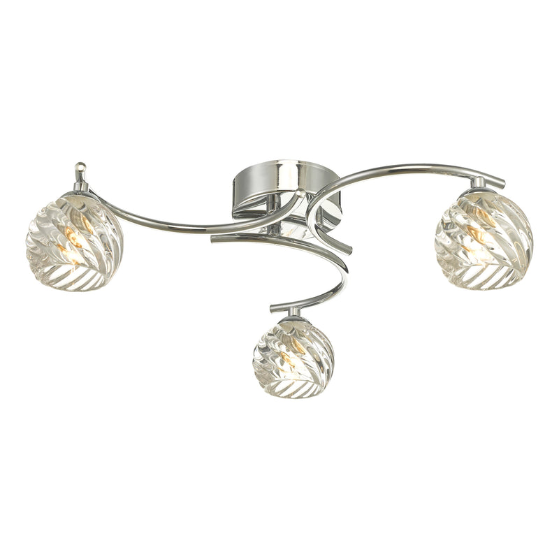 Dar Lighting Nakita 3 Light Semi Flush Polished Chrome With Twisted Open Glass • NAK5350-05