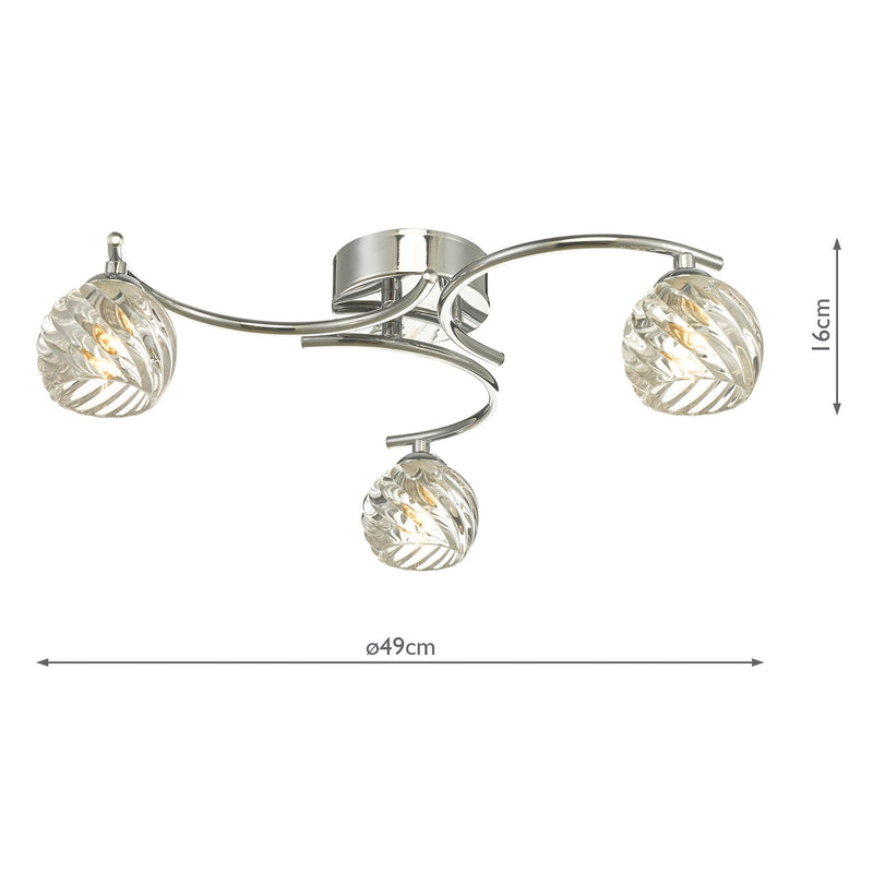 Dar Lighting Nakita 3 Light Semi Flush Polished Chrome With Twisted Open Glass • NAK5350-05