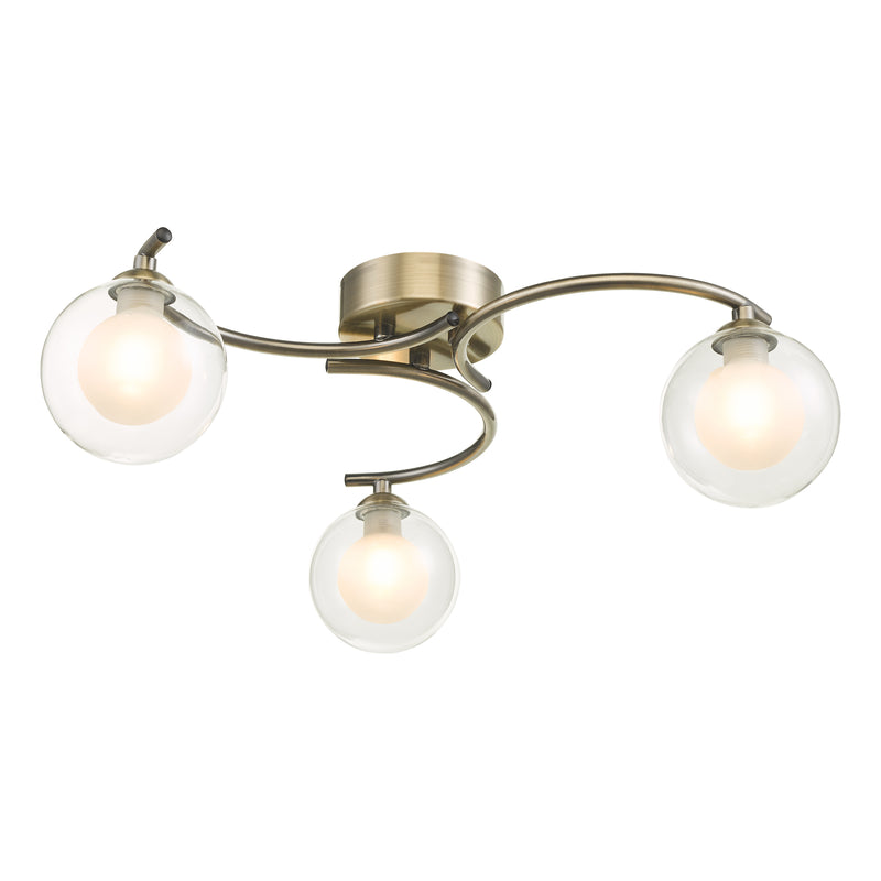 Dar Lighting Nakita 3 Light Semi Flush Antique Brass With Clear/Opal Glass • NAK5375-04