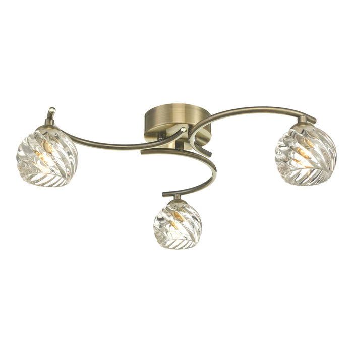 Dar Lighting Nakita 3 Light Semi Flush Antique Brass With Twisted Open Glass • NAK5375-05